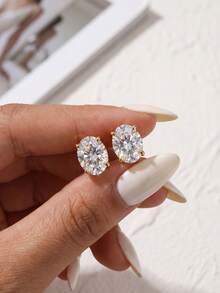 1 Pair 1 Carat Oval Moissanite 4-Prong Earrings, 925 Sterling Silver, Elegant Minimalist Women's Earrings, Christmas & Date Night Jewelry Gift For Her - Four-prong Oval Moissanite Earrings - View 7