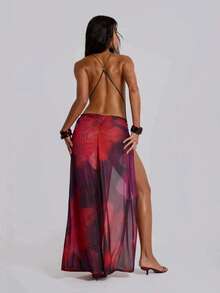 New Halter Dress With Metallic Hoop And Open Cut - 紅色 - 查看 5