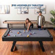 BouPower 7 Ft Billiard Table Set With 2 Cues, Balls, Triangle, Chalk & Brush, Modern Black Wood Finish For Home Office Basement - Grey - View 3