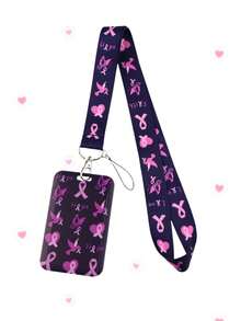 1 Pc Loving White Pink Ribbon Breast Cancer Awareness Pattern Mobile Phone Lanyard Long Ribbon Multi-Color Bow Card Holder Black Pink Key Card Holder Lanyard Suitable For Event Souvenir Gift Givingbreast Work ID Card Sleeve Cancer Awareness - Multicolor - View 12