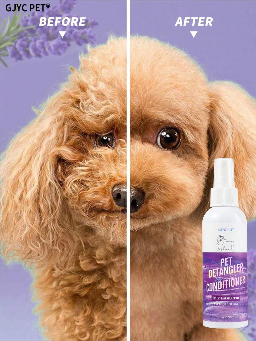 GJYC PET 薰衣草狗狗解結噴霧 - 免沖洗護髮素,適用於糾結毛髮,解結噴霧,使毛皮柔軟亮澤,所有毛質的美容必需品,5 Fl Oz - 紫色 - 查看 1
