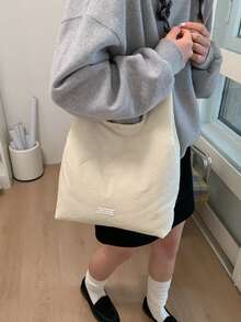小眾設計休閒百搭極簡時尚PU紋理肩背斜挎手提包 母女款水桶包菜籃包 女士外出小托特包 高質感復古斜挎包 - 白色 - 查看 2