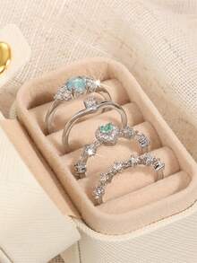 4pcs Elegant Cubic Zirconia Stone Rings Set With Gift Box, Suitable For Women, Applicable For Wedding, Engagement, Anniversary Party, Jewelry Valentine's Day Gift And More - 1# - View 4