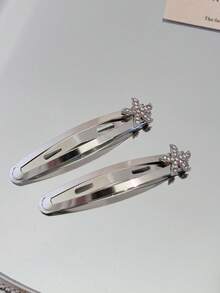 2pcs Niche Design Rhinestone Starfish Gentle Metal BB Hair Clips, Minimalist Versatile Bangs Side Hair Clips - Multicolor - View 4