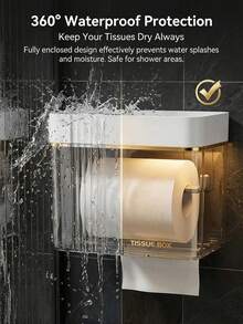1pc Transparent Waterproof Paper Towel Holder, Wall-Mounted Toilet Paper Tissue Box Organizer, Bathroom Accessories Bathroom Decor Fall Decor - Multicolor - View 4