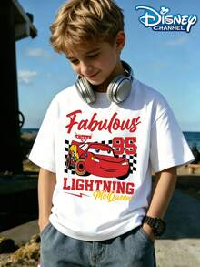 Disney Lightning McQueen Racing T-Shirt, 'Fabulous Cars LIGHTNING McQUEEN' In Red And Black With Lightning McQueen, Stylish Daily Versatile Top Print Pattern Summer Tops,Short-Sleeved Casual And Cute Style  Children's Clothing Design, Girl Clothes,Boy Kids Clothes ,Ropa Para Niños,Teen Girls Clothes, Summer Clothes,Boys Summer Outfits,Boys Clothes,Perfect For Cool Girls. Comfortable And Breathable Children's Short-Sleeved T-Shirt. Comfortable And Casual Wear All Year Children's Clothes,Comfortable & Lightweight, Iconic Print For Mix-And-Match Outfits,Suitable For Both Boys And Girls. - White - View 2