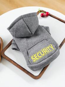 1件寵物衣服，狗/貓服飾，小型犬/幼犬可愛舒適連帽衫系列，黃色「SECURITY+」連帽口袋運動衫 - 灰燼灰 - 灰色 - 查看 2