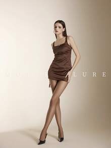 MOIRÉALLURE 1雙女款素色透膚時尚緊身褲，適合日常搭配與夜店風格 - 棕色 - 查看 9