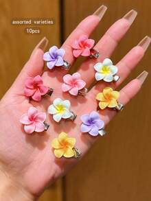 10PCS Random Color Plumeria Mini Ins Hair Clips For Updos, Braids, Dyed Hair, Ponytails, Suitable For Daily Wear,Claw Clips - Multicolor - View 3