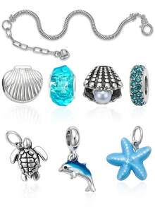 1set Of Ocean Themed DIY String Accessories, Including Seashells, Starfish, Sea Turtles, Water Diamonds, Dolphin Bone Chains, And Sea Breeze Bead Gifts - Multicolor - View 1
