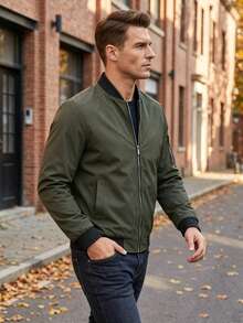 Men's Spring And Autumn Jacket, Zip-Up Jacket With High Collar, Classic And Simple Jacket, Gift For Friends, Husband, Boyfriend. - Green - View 3