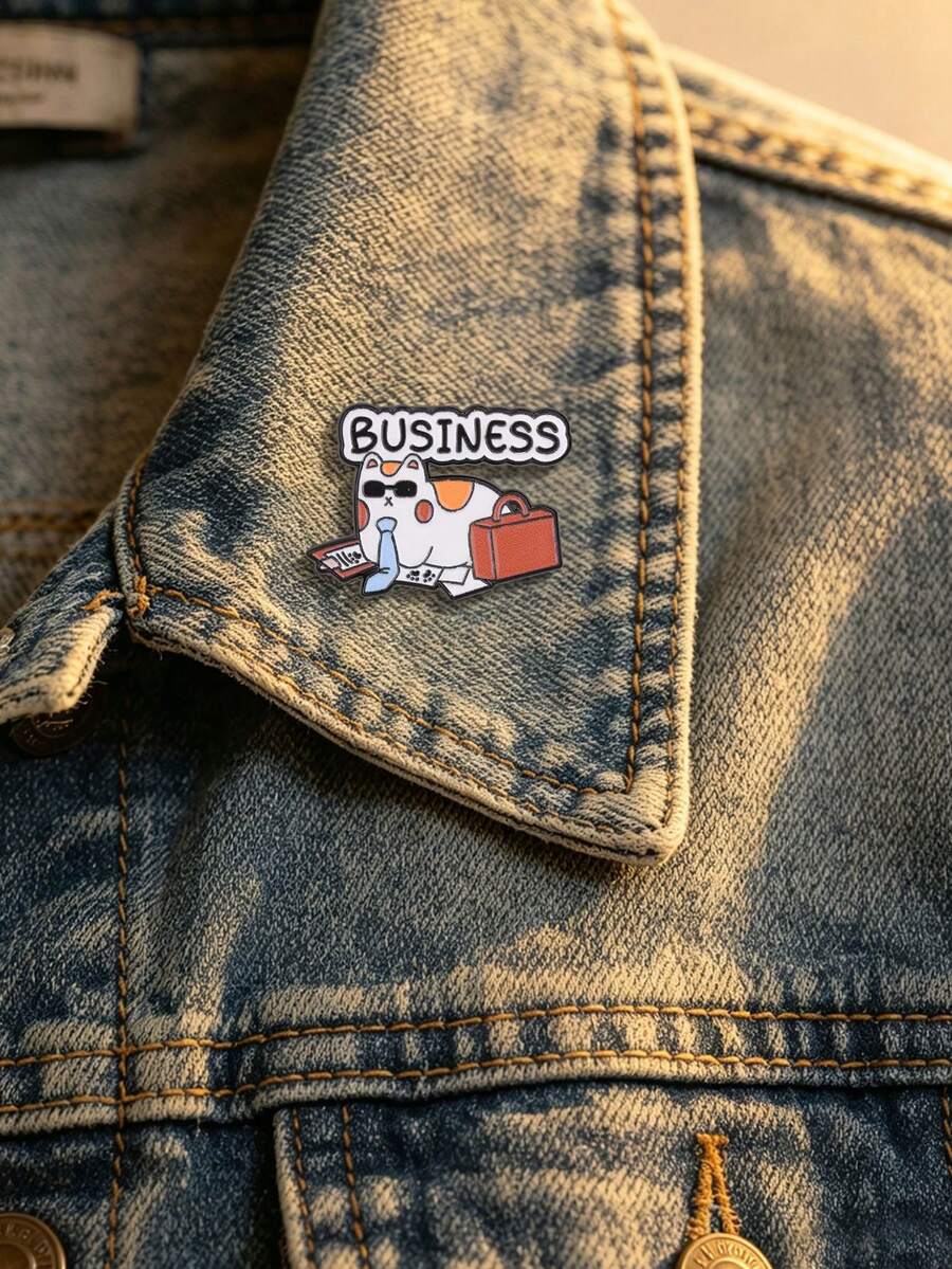 1PC"Business Cat" Funny Enamel Pin, Cute Cat In Suit With Briefcase Brooch, Humorous Office Cat Badge For Denim Jackets Backpacks, Sarcastic Work Gift - Multicolor - View 1