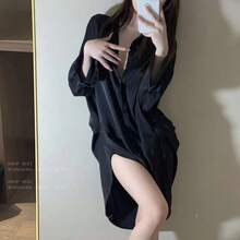 Women Lightweight Cardigans - Blue Shirt Dress [long Sleeves] - View 3