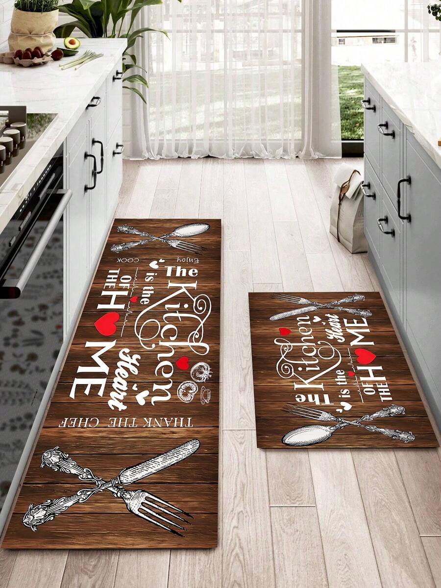 1pc Kitchen Rug Mat, Rubber Material Kitchen Decor, Kitchen Is The Heart Of The Home, Farmhouse Style Anti-Fatigue Non-Slip Mat, Washable Standing Mat, Life, Laughter, Love Theme Kitchen Rug - Multicolor - View 1