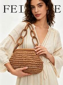 2026 Spring/Summer New Woven Body Hard Handbag For Women - Khaki - View 5