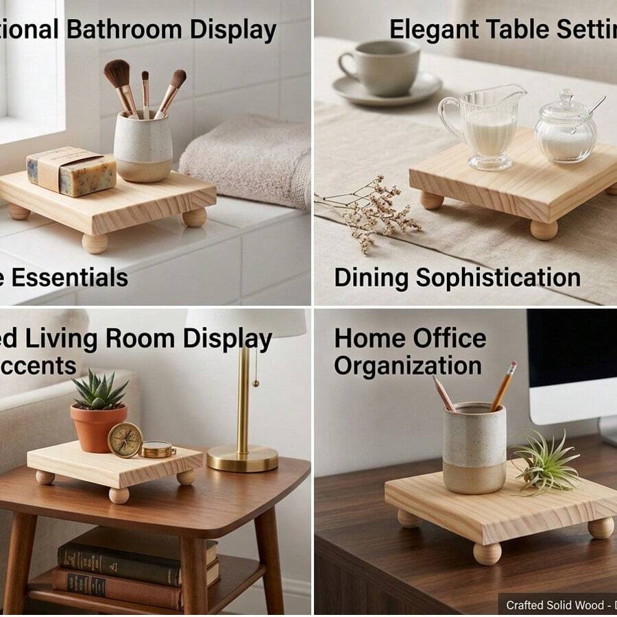 1pc Natural Wood Style Wooden Display Base, Suitable For Green Plants, Figurine Storage And Display, Can Also Be Used As A Coffee Cup Display Base - 1PC - View 1