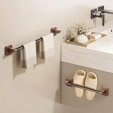 CASEGRACE 1pc Walnut Color No-Drill Wall-Mounted Bathroom Storage Single Bar Towel Rack, Suitable For Bathroom, Kitchen, Balcony Towel Rack, Bathroom Organizer Storage Rack - Walnut - View 6