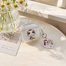 Ins Minimalist Striped Small Jade + Pendant Earphone Case Compatible With Airpods 4th Generation Cute Earphone Cover Apple 2nd Generation 3rd Generation New Protective Case Pendant Airpodspro 3 Korean Style Earphone Case Pro 2 Girls Earphone Case Protective Cover - Clear - View 4