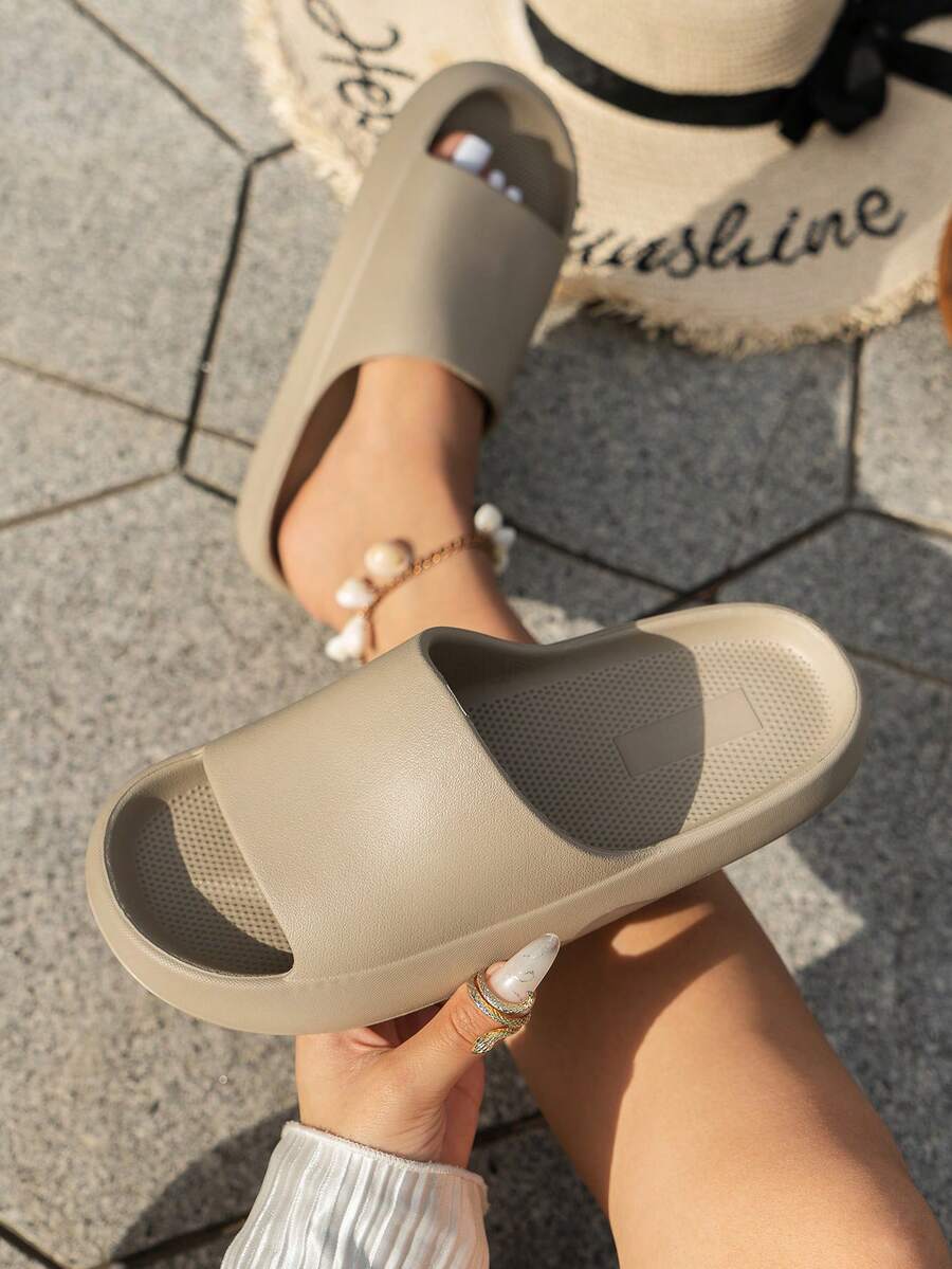 Women's Thick Sole Cloud Slippers, Solid Color Open Toe Design, Soft Cushioned Summer Sandals, Suitable For Home, Beach And Daily Wear