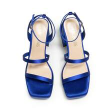 Women High Platform Chunky Heeled Sandals Fashionable Ankle Strap Square Toe Heeled Sandals Party Sandals Y2K Dress Shoes - 寶藍色 - 查看 6