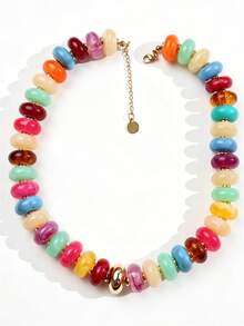 Bohemian Fashion Casual Pink Resin Beaded Necklace, Large Bead Colorful Pearl Beaded Necklace, Thick Bead Charming Jewelry, Suitable For Women's Daily And Summer Vacation - Multicolor - View 13