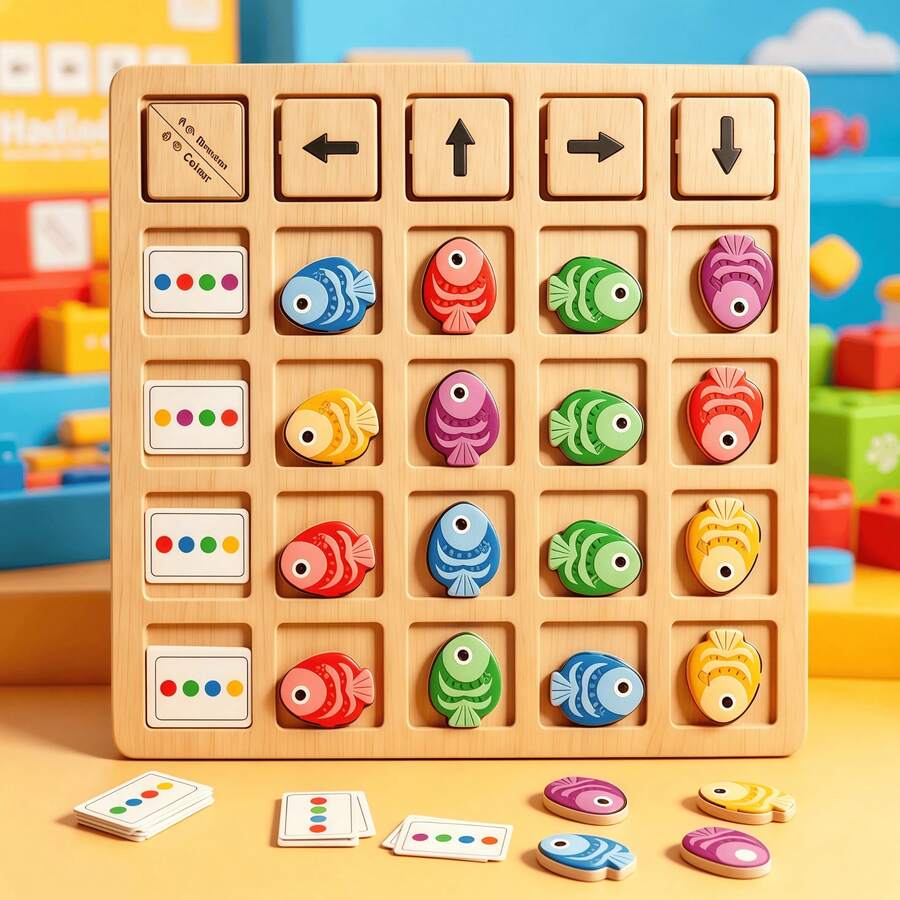 Đồ chơi gỗ Montessori cho trẻ em, rèn luyện tư duy logic, nhận thức phương hướng, nhận biết màu sắc, trò chơi chiến thuật giáo dục trên bàn cờ.