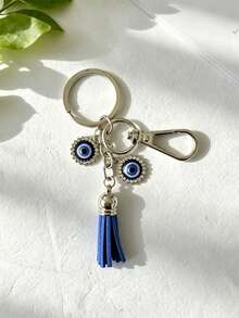 1pc Alloy Evil Eye Keychain With Tassel, Suitable For Bag Pendant, Car Keychain, Couple Birthday Holiday Gift - Multicolor - View 3