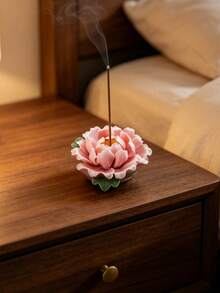蓮花牡丹香座，禪意手工陶瓷裝飾品，居家辦公室茶桌裝飾，創意香氛禮物 - 均碼 - 查看 3