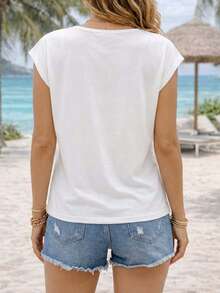 2026 New Women's V-Neck Colored Cotton T-Shirt, Soft And Comfortable Printed Sleeveless T-Shirt, Printed T-Shirt Women's Top, Plus Size Women's Sleeveless T-Shirt, Suitable For Leisure, Dating, Sports, Home, And Can Also Be Used As A Gift For Mothers And Wives - 白色 - 查看 2
