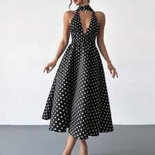 LunaCass8  Vestido midi con cuello en V retro, espalda descubierta y cintura con lazo, adecuado para el Día de San Valentín, conciertos, actuaciones, citas, fiestas, bodas, sexy, elegante, para ir al trabajo, vuelta al colegio, vacaciones, playa, romántico - Blanco - Ver 2