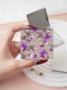 1pc Portable Folding Compact Mirror, Floral Design, Stainless Steel Frame With Nano Electroplating, Suitable For Various Occasions - Multicolor - View 8