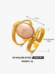 1pc Stainless Steel Fashionable Green Oval Ring, Suitable For Daily Wear - Multicolor - View 5
