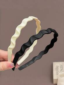 4pcs Girls Matte Wavy Hairbands With Teeth Anti-Slip Hair Clips For Washing Face, Simple Thin Headbands Hair Accessories, Suitable For Daily Use - Multicolor - View 4