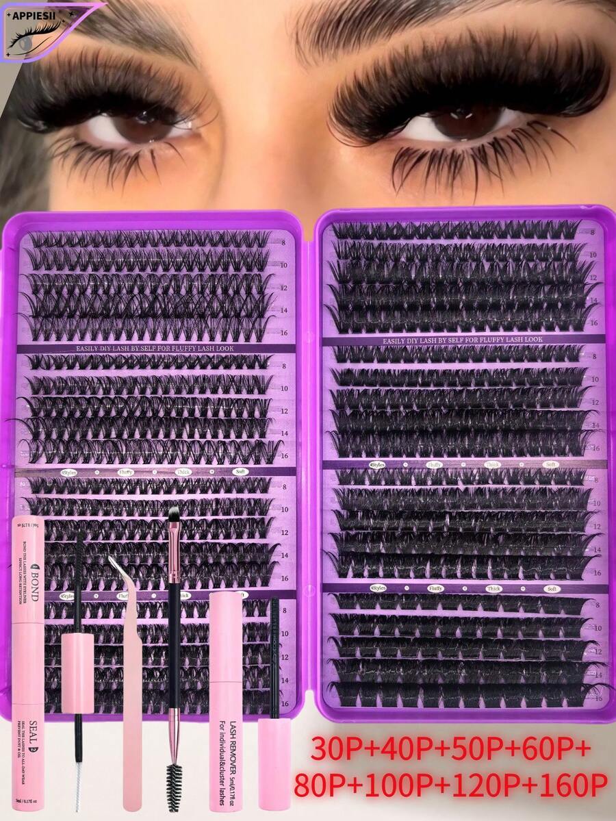 770Pcs Cluster Lashes Book, Voluminous Fluffy Dramatic European American Style, Lash Clusters, Manga Lashes, D Curl Faux Mink Individual Lashes, DIY Self‑Grafting Reusable False Eyelashes For Beginners Party Club Cosplay Daily Makeup,Lashes, Fake Lashes