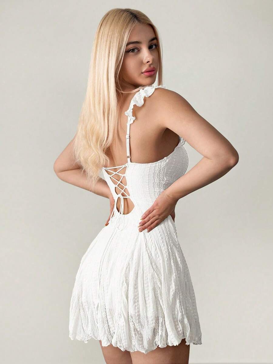 YkhahaYkhahaSweetina Vestido mini de línea A con parches de encaje, color albaricoque, para veranoYkhahaYkhaha - Blanco - Ver 1