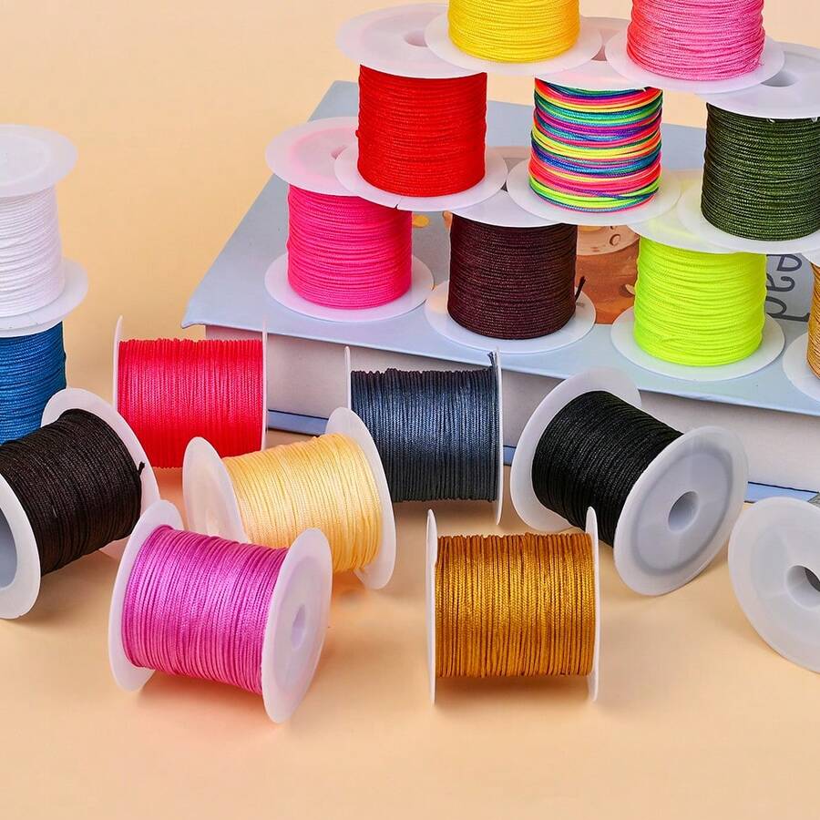 Cuộn dây nylon màu 20m/cuộn - rộng 0.8mm, sợi nylon bện màu sắc rực rỡ đa dạng (trắng, đỏ, hồng, vàng, xanh dương, đen, vàng kim, cầu vồng), lý tưởng để làm đồ trang sức DIY (vòng tay, dây chuyền, móc khóa), vật liệu thủ công cho phụ kiện handmade, xâu hạt & dự án macramé, hoàn hảo cho thủ công mùa xuân/hè, trang trí quà tặng sinh nhật & lễ hội, phong cách đa năng - Dây điện - Xem 1