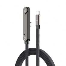 Cable de datos 2 en 1 con soporte plegable de carga rápida 240W (máx.), cable trenzado de nailon de carga rápida, soporte plegable para teléfono y tableta de cable de datos Tipo-C a Tipo-C, compatible con iPhone17/16/15/PRO MAX/Honor/Portátiles, A5, cable de carga de alta eficiencia - Negro - Ver 12