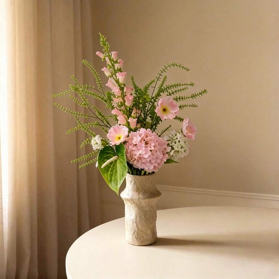 人造花束装饰，包含绣球花、红掌和满天星，优雅免维护花卉摆设，适用于卧室、客厅、阳台、婚礼、生日礼物，不含花瓶 - 粉綠色系 - 查看 1