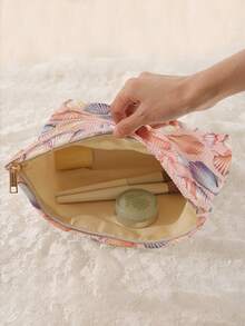 1pc Portable Cosmetic Bag With Starfish & Seashell Ocean Elements Double-Sided Print, Zipper Travel Makeup Pouch, Multifunctional Toiletry Storage Bag - Multicolor - View 5