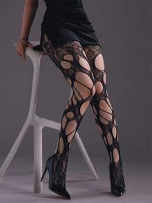 GNIM HL 2 Pairs Women's Ripped Hole Hollow Out Fishnet Stockings Sexy High Waist Sheer Tights Elastic Black Brown Y2K Tights Pantyhose - Multicolor - View 3