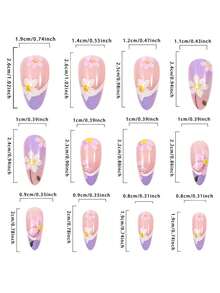 Rainbow Color Medium Almond Shape Press-On Nails, Colorful Striped Design, Summer Glossy Acrylic Fake Nails, Cute Full Coverage Nail Tips, 24pcs/Pack For Women - 彩色 - 查看 4