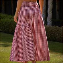 Falda de mujer con estampado romántico y dulce a cuadros de guinga - Rojo y blanco - Ver 5