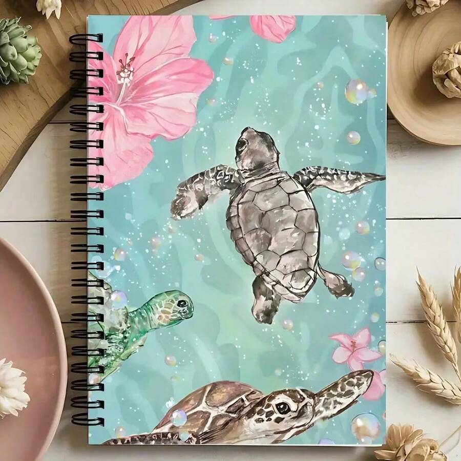Turtle Spiral Notebook - Ocean Theme, Soft Blue Ocean Style, With College Ruled Paper, Smooth Writing Experience, Suitable For Students And Professionals, Durable Cover, Planner, Turtle Notebook, School Supplies - C - View 1