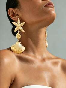 Pendientes redondos de cristal de hielo geométricos exagerados de moda para mujer, adecuados para usar en fiestas callejeras (Caja de regalo no incluida) - Amarillo Oro - Ver 4
