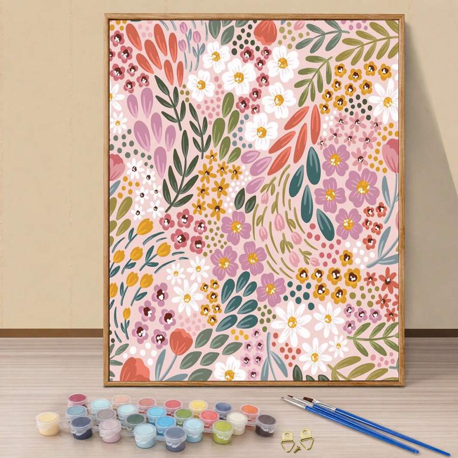 Digitales Ölmalerei-Set für Erwachsene und Anfänger - 16*20 Zoll/1 Stück, ungerahmt, DIY einfaches Acrylmalset, Heimdekoration Kunsthandwerk, ideales Geschenk zum Geburtstag, Vatertag, Weihnachten, Muttertag und Valentinstag - Blätter und Blüten - Übersicht 1