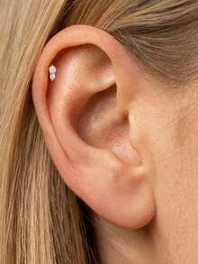 1Pc 16G 925 Sterling Silver White Opal Stud Earring, 18K Gold Plated Fire Opal Bead Internally Threaded For Women Girls Daily Wear, Sold Individually - Gold - View 6