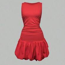 Vestido corto rojo de cuello redondo y sin mangas DEAR MOLLY para mujer, adecuado para usar como vestido de noche, perfecto para salidas, fiestas y citas en primavera - Rojo - Ver 6