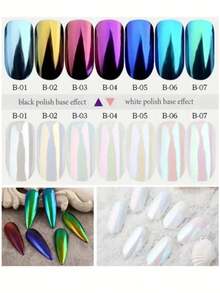 7 Colors/Set White Pearl Nail Powder Set (1g/Pc), Mirror Effect, DIY Nail Art Decorations, With Applicator - Multicolor - View 4