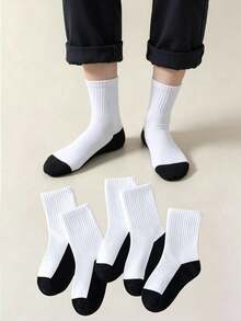 5 Pairs Black & White Casual Socks, Elastic Mid-Calf Sport Breathable Socks For Students - Black and White - View 9