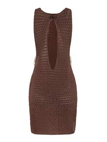 Đầm mini đi biển ôm sát dệt kim sexy phối cut-out trang trí hình tròn 2026 cho nữ, áo khoác ngoài bikini kiểu tunic thời trang đi nghỉ dưỡng, đồ đi biển, đầm dự tiệc - màu nâu - Xem 5